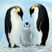 Irish Art. March of the Penguins, Acrylic, 50 x 50 cm,artist Ann Willis, Belfast Irish art. March Of The Penguins, artist Ann Willis, Belfast