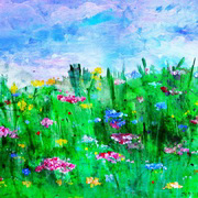 Primula Meadow, Acrylic Primula Meadow, Acrylic