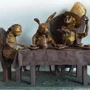 mad hatters tea party, wire framework, clay, material mad hatters tea party, wire framework, clay, material