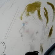 Woman Driving, Pencil, acrylic, gouache and ink-pencil on paper, 40x50cms by Leo de Freyne