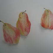 Pears, Watercolour-pencils and pencil on paper, 40 x 50cms by Leo de Freyne